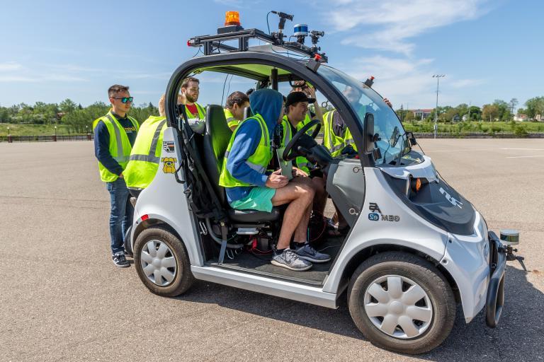 Kettering University students work on their intelligent ground vehicle.